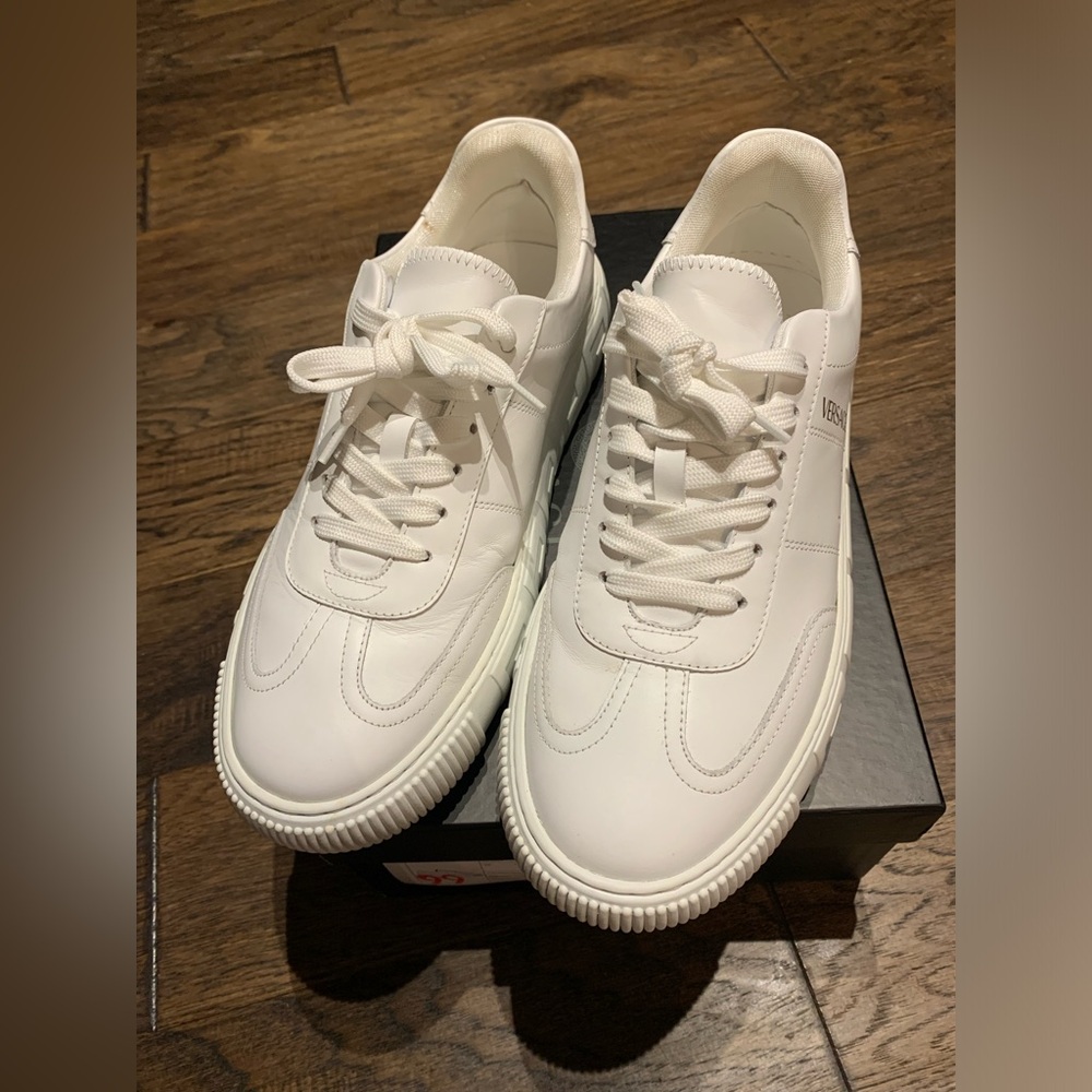 Versace White Leather Low-Top Sneakers